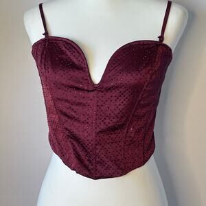 Windsor Burgundy Rhinestone Corset Top Medium Satin Bustier